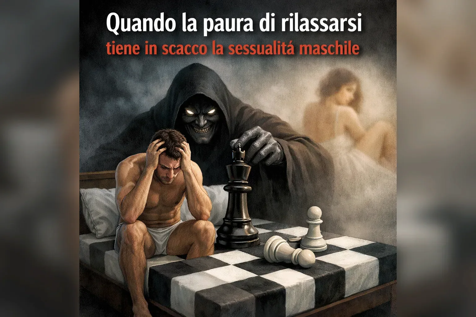 Immagine editoriale per l'articolo "Quando la paura di rilassarsi tiene in scacco la sessualità maschile"